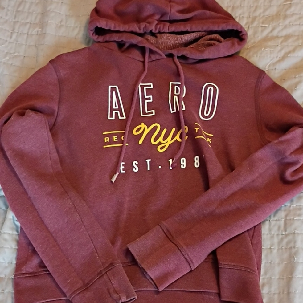 Aeropostale Maroon Hoodie with Yellow Accents